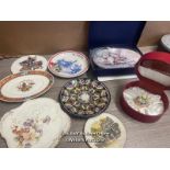 ASSORTED CERAMICS INCLUDING FRANZ DECORATED ENAMEL JEWELLERY BOX AND ROYAL WORESTER PLATE