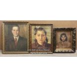 THREE SMALL PORTRAITS ORIGINALLY FROM ROMANIA ONE DATED 1945. 35 X 42CM, 30 X 39CM AND 29 X 35CM,