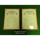 2X FRAMED AND GLAZED THURSTON AND CO. 'RULES OF THE GAME OF POOL' AND 'RULES OF THE GAME OF