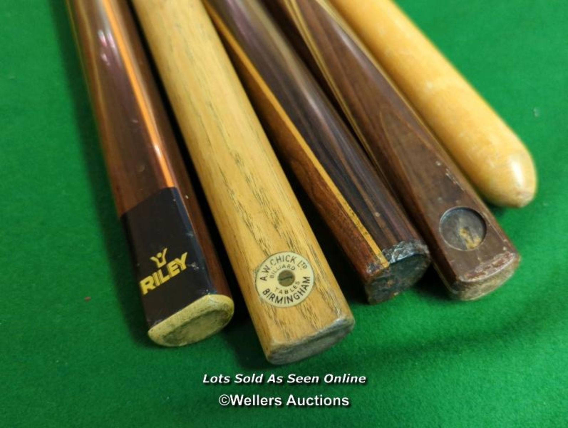 4X ANTIQUE & VINTAGE BILLIARD CUES , SOME HAND SPLICED AND A REST INC. RILEY, A.W.CHICK, KNIGHT SHOT - Image 2 of 4