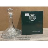 A THOMAS WEBB CHRISTAL SHIPS DECANTER IN ORIGINAL BOX, 28CM HIGH WITH STOPPER