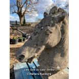 STONE HORSE BUST ON PLINTH AND TALL PILLAR, 255CM (H) / ITEM LOCATION: LINGFIELD (RH7), FULL ADDRESS