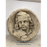 STONE WALL PIECE DEPICTING YOUNG LADY^ 38CM (DIA) X 9CM (D) / ITEM LOCATION: GUILDFORD^ GU14SJ (