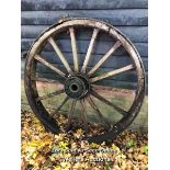 *OX CART WHEEL WITH IRON OUTER RING, 155CM IN DIAMETER / ITEM LOCATION: GU8, FULL ADDRESS WILL BE