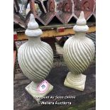 PAIR OF SPIRAL STONE WALL FINIALS, 60CM (H) / ITEM LOCATION: HP22, FULL ADDRESS WILL BE GIVEN TO