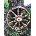 RAILWAY CART WHEEL WITH WOODEN SPOKE & IRON OUTER RING, 81CM (DI) / ITEM LOCATION: KT14, FULL