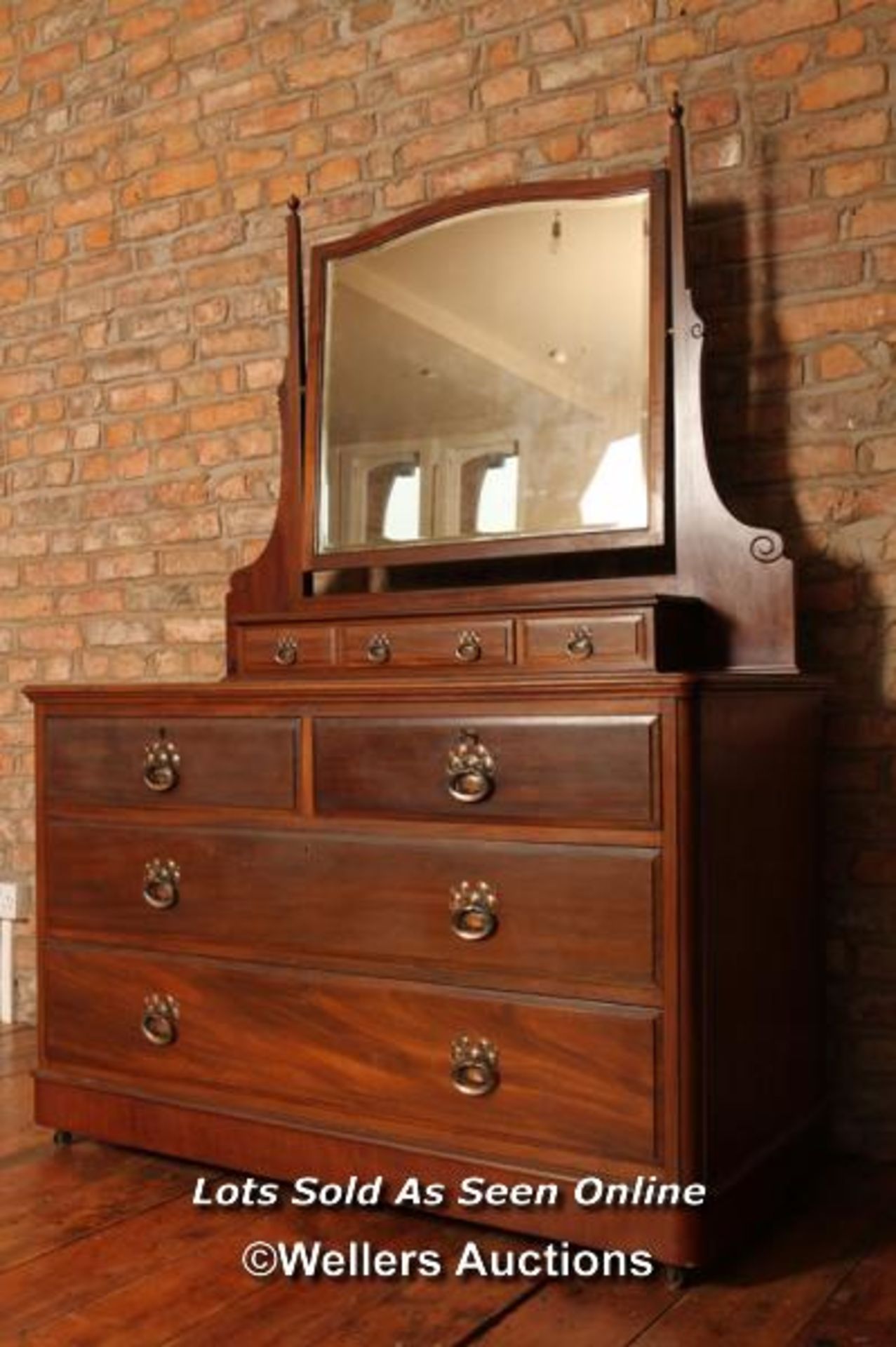 *ART NOUVEAU TEAK DRESSING TABLE, WITH SURFACE MOUNTED MIRROR AND STORAGE DRAWERS WITH ORIGINAL - Image 2 of 3