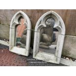 PAIR OF STONE GOTHIC LANCET MIRRORS, 30.5CM (H) X 17.5CM (W) / ITEM LOCATION: GUILDFORD, GU14SJ (