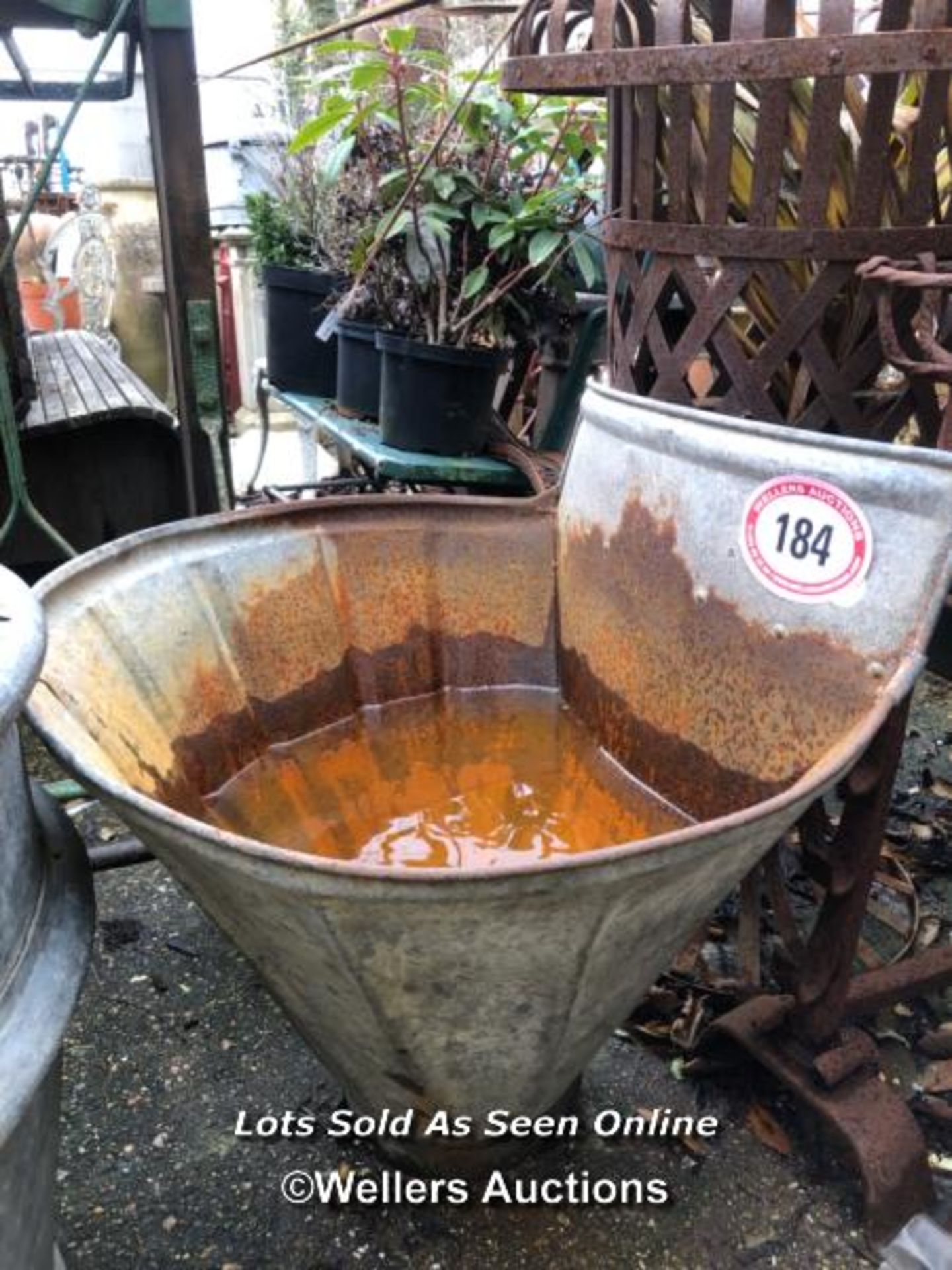 *GALVANISED GRAPE HOPPER, 65CM (W) / ITEM LOCATION: GU34, FULL ADDRESS WILL BE GIVEN TO THE