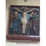 *PAINTED PLASTER MOULDING OF STATIONS OF THE CROSS, 91CM (H) X 71CM (W) X 20CM (D) / ITEM LOCATION: