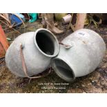 *PAIR CAST IRON INDIAN WELL POTS, 40CM (H) / ITEM LOCATION: GU34, FULL ADDRESS WILL BE GIVEN TO