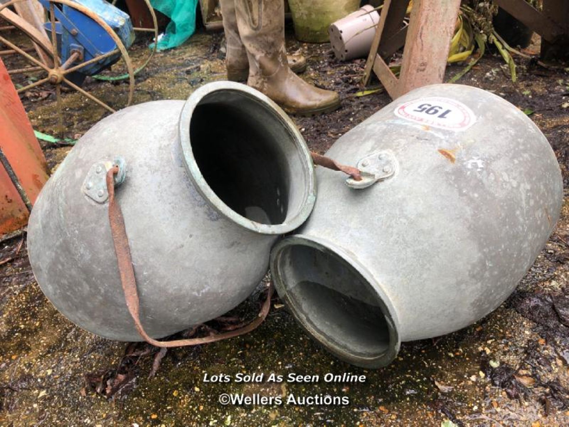 *PAIR CAST IRON INDIAN WELL POTS, 40CM (H) / ITEM LOCATION: GU34, FULL ADDRESS WILL BE GIVEN TO