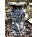 *INTRICATELY CARVED ITALIAN STYLE SUNDIAL BASE, 70CM (H) X 38CM (W) AT BASE, 36CM (W) ON TOP, SOME