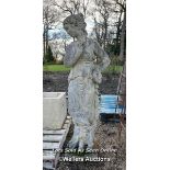TALL STONE STATUE OF CLASSICAL LADY ON PLINTH, 234CM (H) / ITEM LOCATION: LINGFIELD (RH7), FULL
