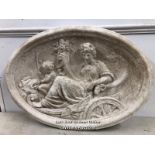 ROMAN INSPIRED WALL PIECE^ MADE FROM PLASTER^ DEPICTING CHERUB AND LADY ON CHARRIOT^ 78CM (W) X 54CM