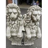 PAIR OF STONE ARMORIAL LIONS, 79CM (H) / ITEM LOCATION: GUILDFORD, GU14SJ (WELLERS AUCTIONS)