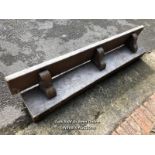 *QUARTER SAWN OAK MANTLE SHELF, ON OAK BRESSIMER, SUPPORTED ON 3X BRACKETS, 27.5CM (H) X 170CM (W) X