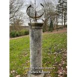 CLASSICAL SPHERE SUNDIAL WITH ROMAN NUMERALS, ON STONE COLLUMN PLINTH, 105CM (H) / ITEM LOCATION: