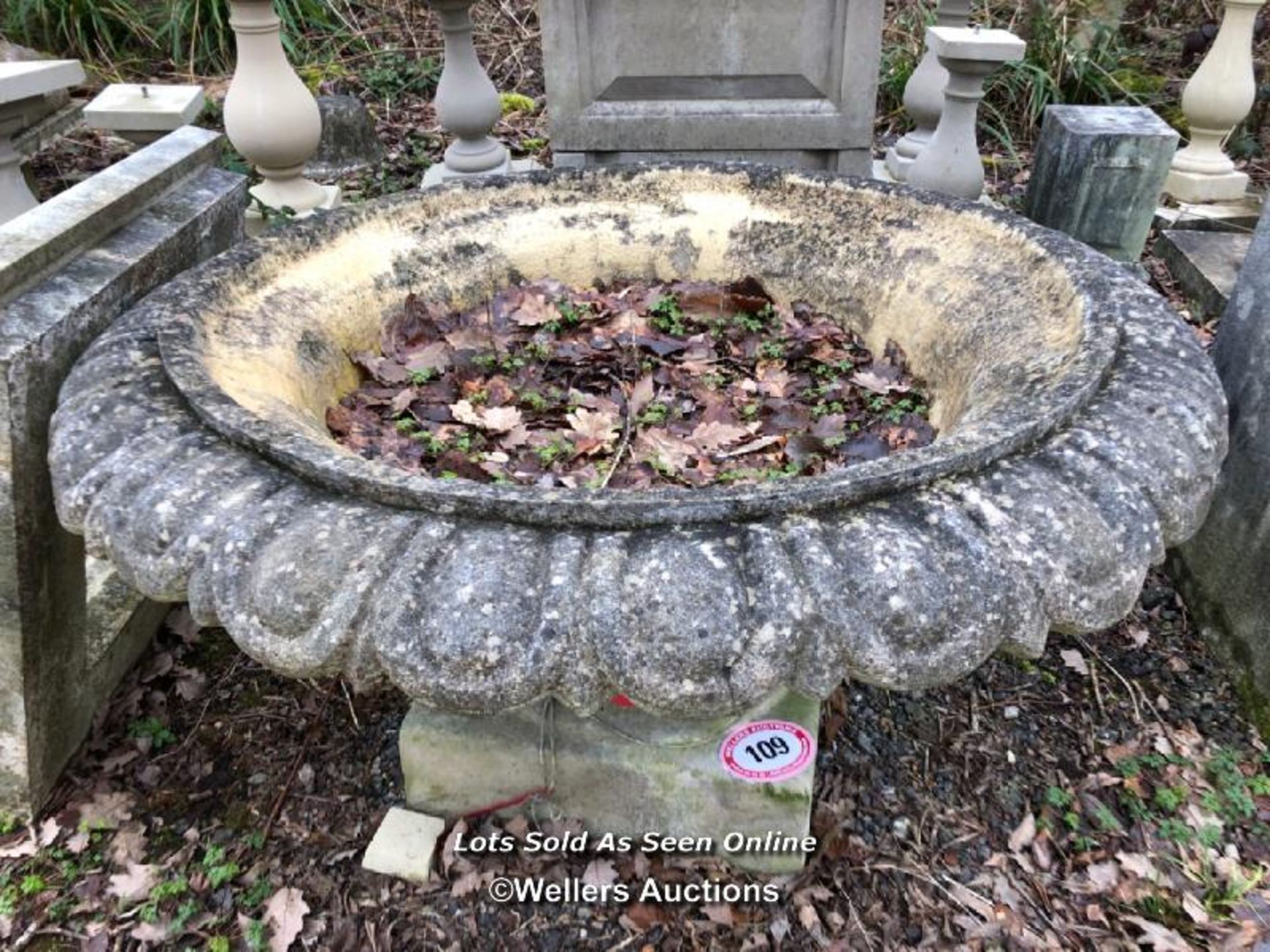 *LARGE VICTORIAN STYLE DECORATIVE PLANTER, WITH FINELY CARVED ROLL TOP EDGING, 62CM (H) X 110CM ( - Image 2 of 6