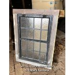 *LEAD GLAZED WINDOW WITH OBSCURE GLASS IN TIMBER FRAME, 84CM (H) X 60CM (W) X 10CM (D) / ITEM