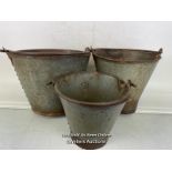 *X3 GALVANISED MILK BUCKETS - LARGEST 27CM H X 35CM D / ITEM LOCATION: GUILDFORD, GU14SJ (WELLERS