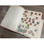 STAMP ALBUM CONTAINING A PENNY BLACK, SIX PENNY REDS AND A QUANTITY OF 20TH CENTURY BRITISH STAMPS