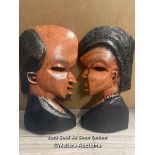 PAIR OF AFRICAN CARVED PROFILE'S OF A MAN AND WOMAN, TALLEST 46CM HIGH