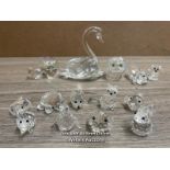 NINE CHRISTAL ANIMALS MARKED SWAROVSKY WITH SIX MORE UNMARKED AND SMALL CHRYSTAL BALL (16)