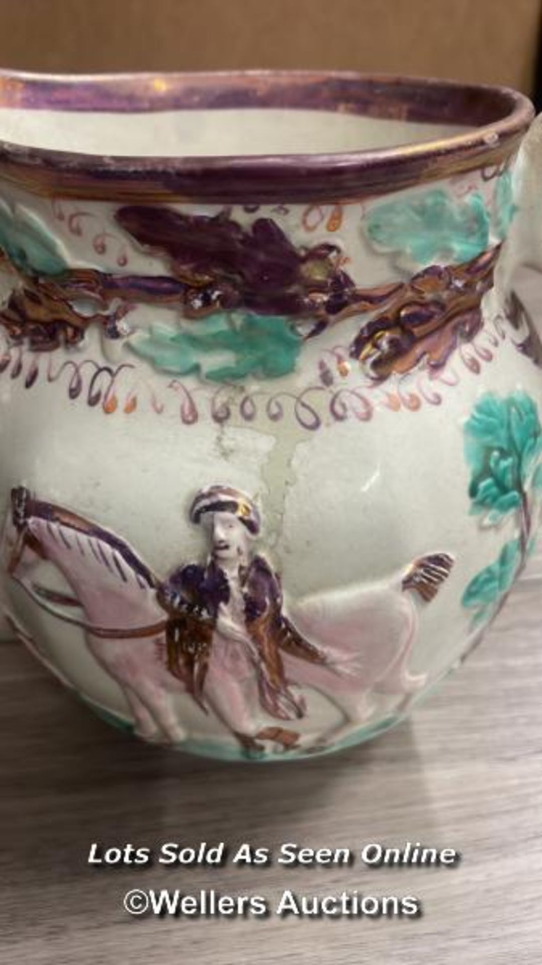 CAPATIN HARDY/ADMIRAL NELSON PRATTWARE JUG; SUNDERLAND LUSTRE JUG; TWO SMALLER JUGS - Image 3 of 10