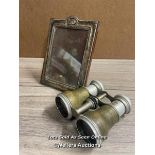 SILVER PHOTO FRAME, CHESTER, DATE LETTER RUBBED; PAIR OF OPERA GLASSES