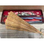 CARVED FAN IN DECORATIVE WOODEN BOX (FAN IN NEED OF RESTORATION)