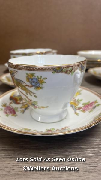 A PART COLLINGWOODS PHEASANT DESIGN BONE CHINA TEA SERVICE OF FOUR CUPS (ONE DAMAGED), FIVE SAUCERS, - Image 3 of 5