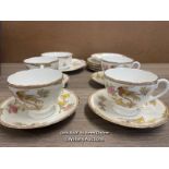 A PART COLLINGWOODS PHEASANT DESIGN BONE CHINA TEA SERVICE OF FOUR CUPS (ONE DAMAGED), FIVE SAUCERS,