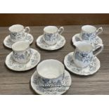 A PART ROYAL ALBERT "SILVER MAPLE" DESIGN COFFEE SET OF FOUR CUPS, SIX SAUCERS, SUGAR BOWL AND