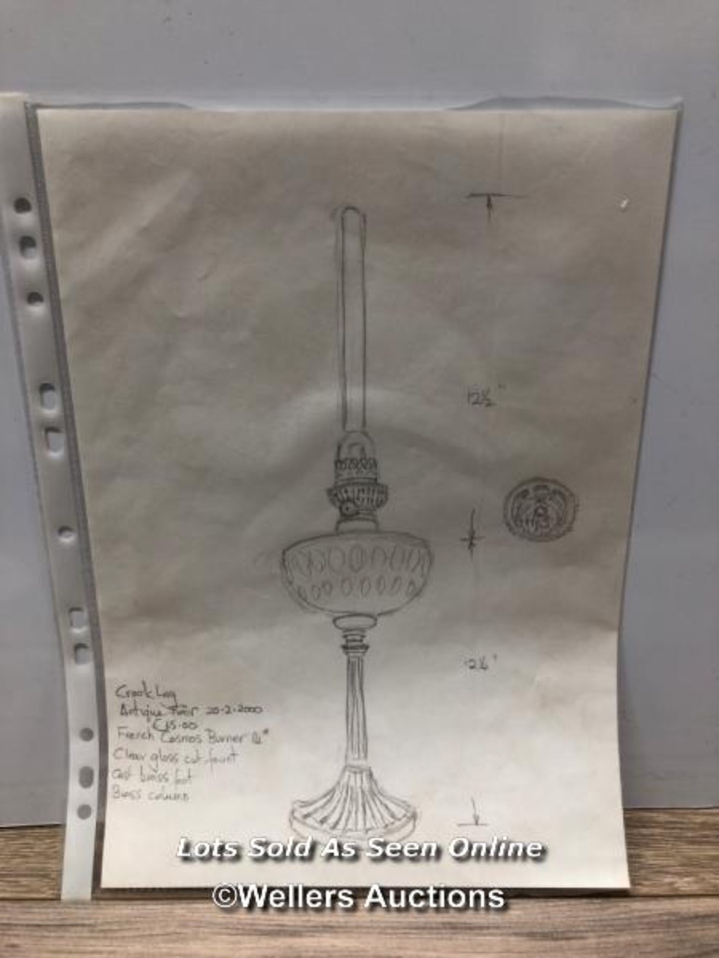 *TALL AND SLENDER OIL LAMP, GLASS RESERVOIR AND BRASS BASE - Image 4 of 4
