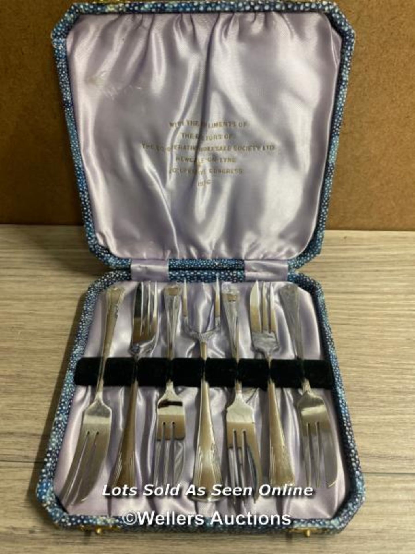 SIX CHROME PASTRY FORKS, BOXED