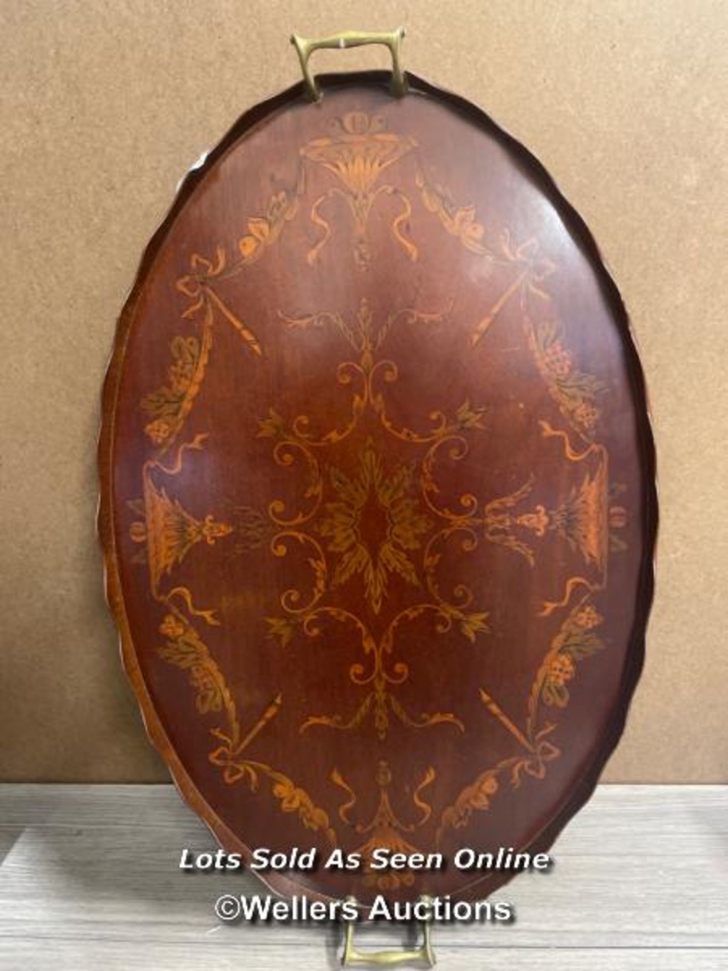 *SHERATON REVIVAL MAHOGANY SERVING TRAY, INLAID, ANTIQUE EDWARDIAN CIRCA 1900