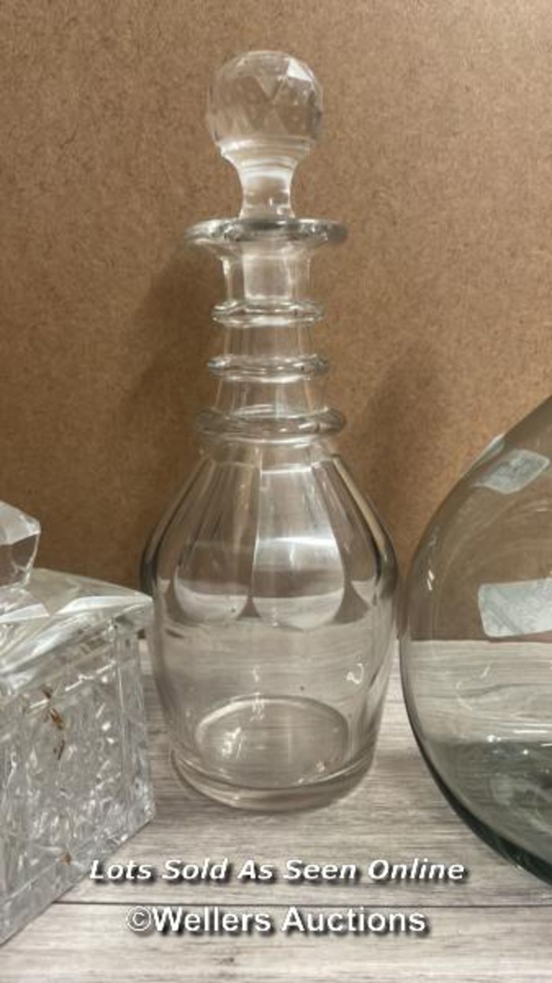 GEORGIAN RING NECK DECANTER; A CUT GLASS SUGAR POT; MODERN DECANTER - Image 3 of 4