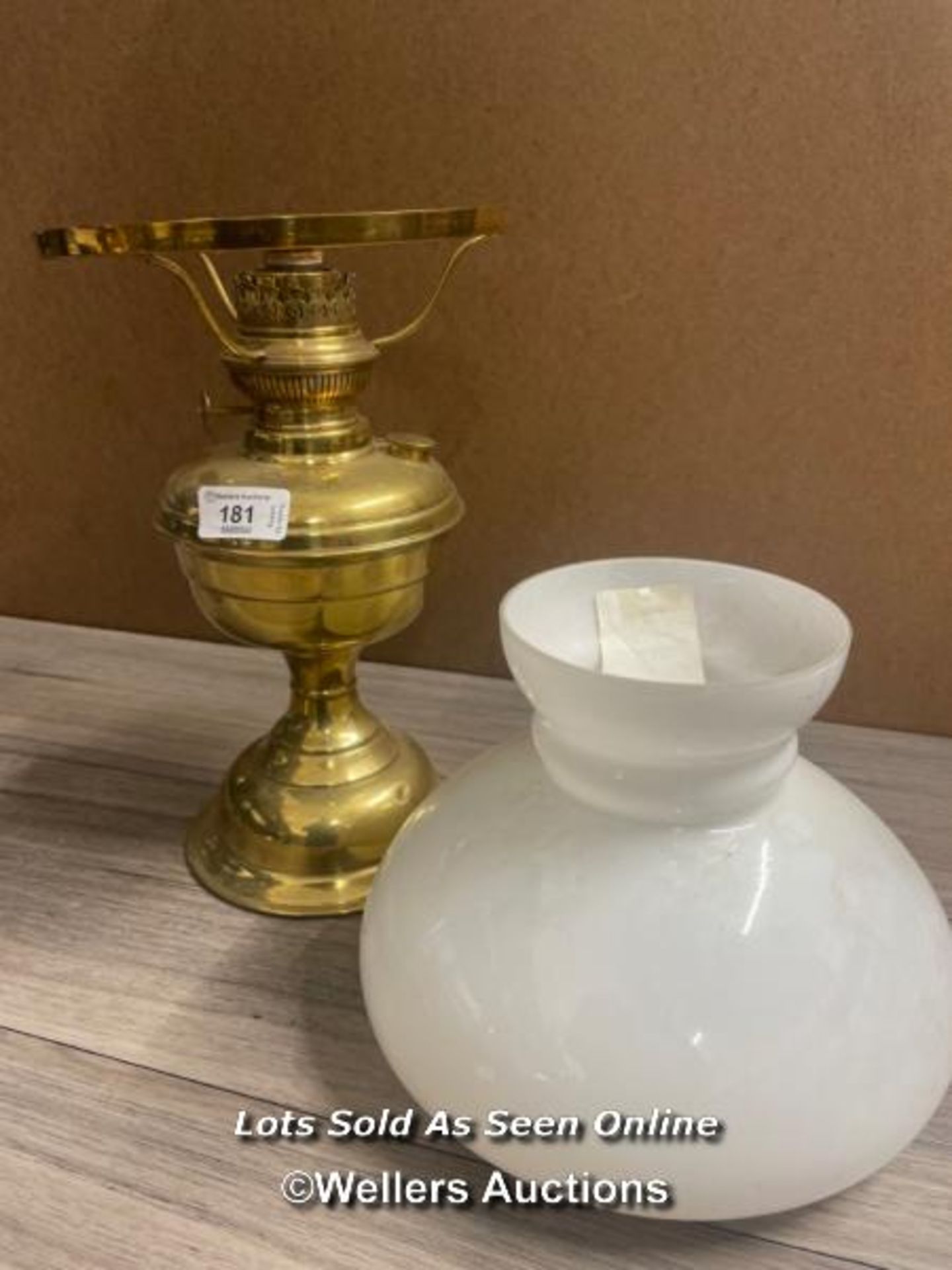 *BRASS OIL LAMP WITH MILK GLASS SHADE - Image 2 of 3