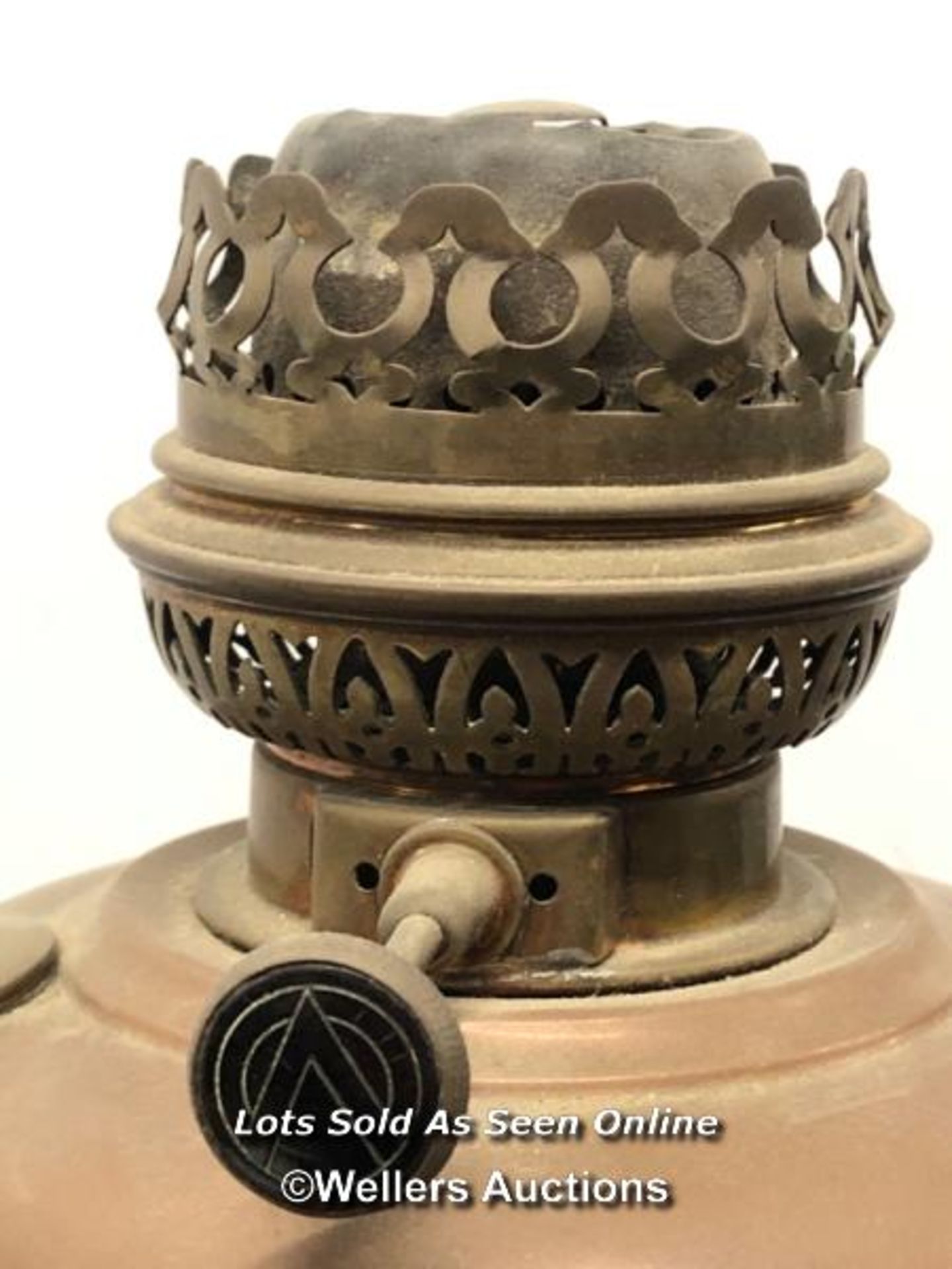 *CAST IRON AND COPPER OIL LAMP, LACKS BURNER - Image 3 of 4