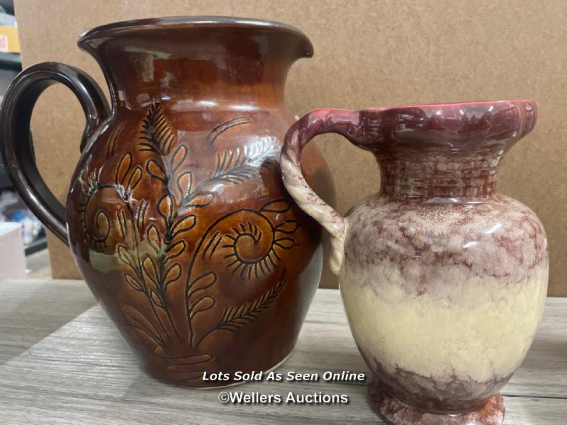 LARGE BROWN POTTERY JUG AND OTHER CERAMICS - Image 2 of 3