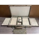 *VINTAGE BONE & BAMBOO MAHJONG SET COMPLETE IN SILK LINED CARRYING CASE