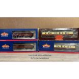 BACHMANN 00 GAUGE: THREE CARRIAGES; HORNBY, ONE CARRIAGE, BOXED, SEE PHOTOS FOR DETAILS