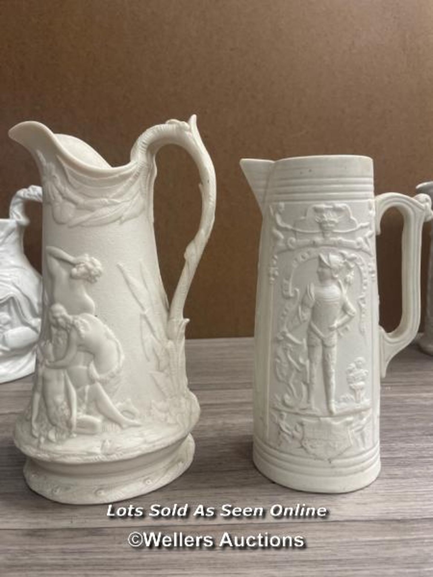 TWELVE PARIANWARE RELIEF MOULDED JUGS, COPELAND GARRET AND SAMUEL ALCOCK, OTHERS UNMARKED - Image 6 of 10