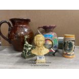 LARGE BROWN POTTERY JUG AND OTHER CERAMICS