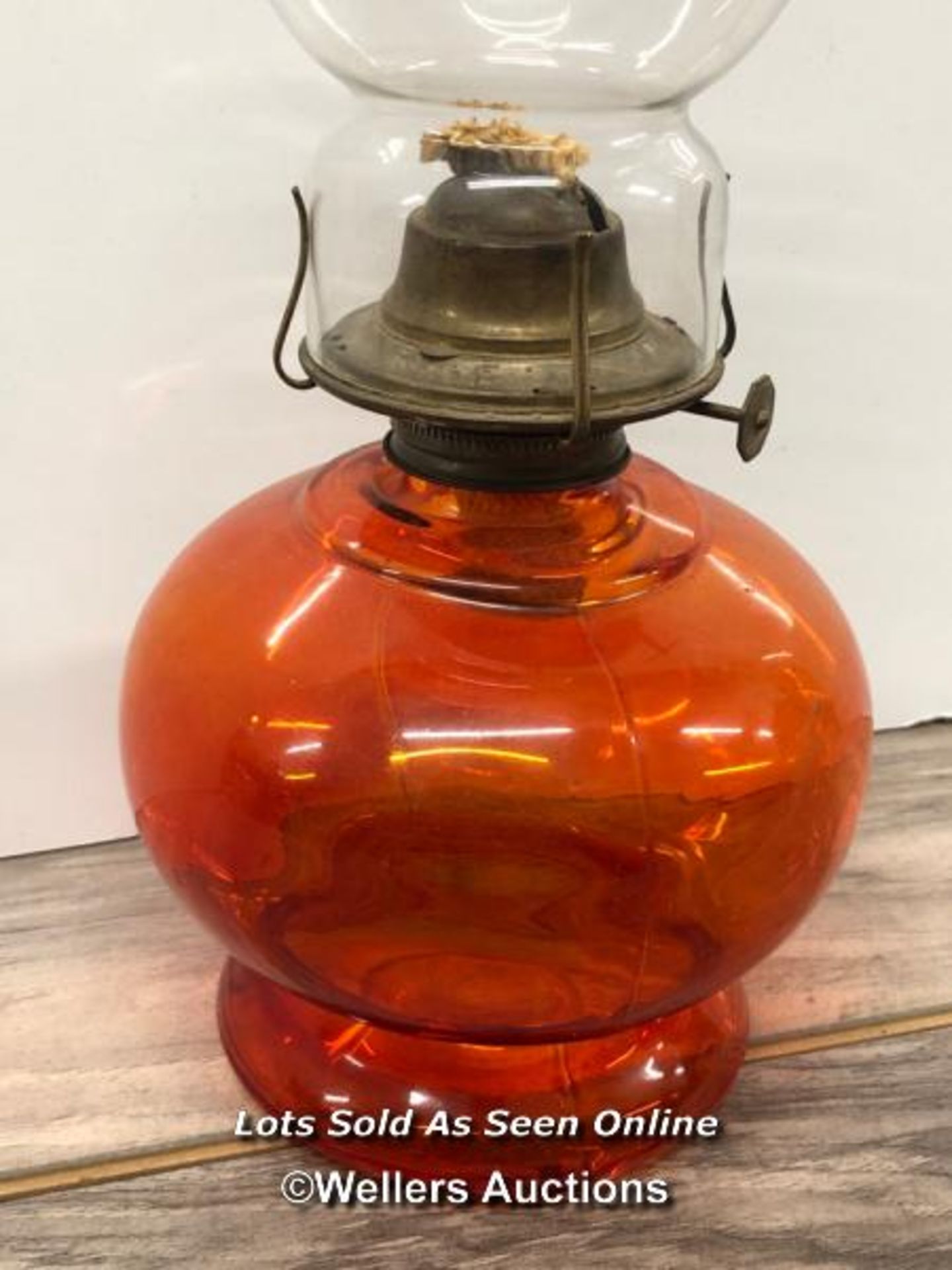 *OIL LAMP WITH RED GLASS SHADE - Image 3 of 3