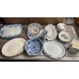ASSORTED OVAL SERVING PLATTERS, PEARCED BOWL, PLATES, VASE AND MODERN CLOCK (25)