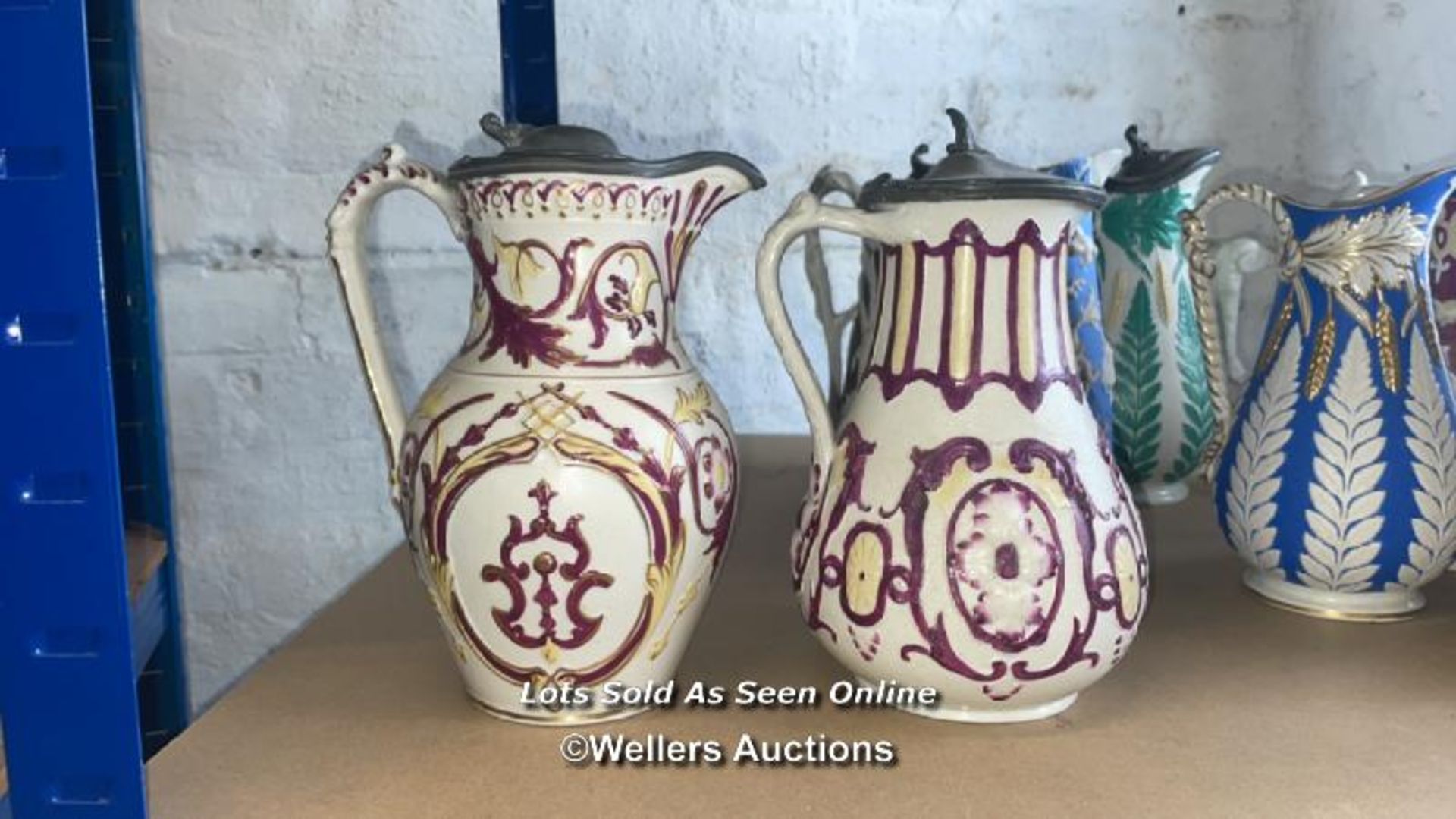 A COLLECTION OF VICTORIAN JUGS, SOME RELIEF MOULDED, SOME WITH LIDS, SOME GRADUATED PAIRS - Image 2 of 17