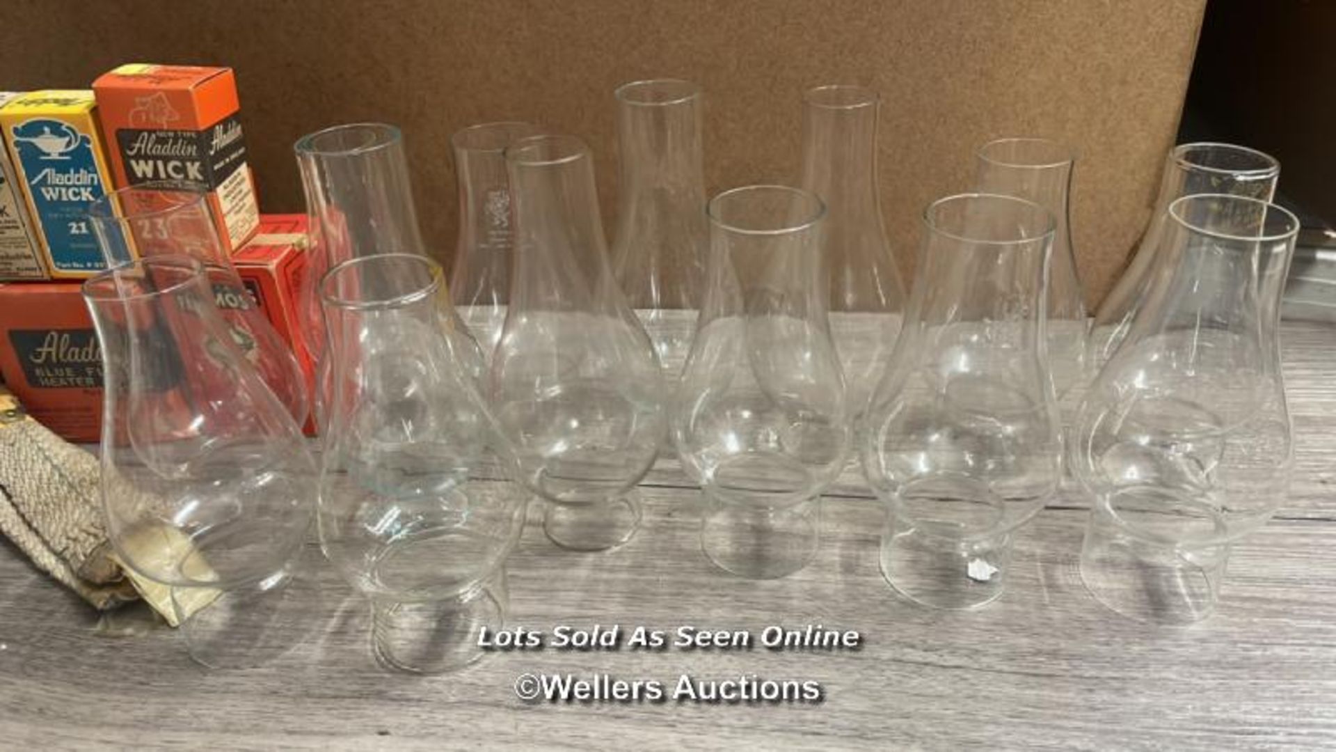 *VALOR AND ALADDIN WICKS, BOXED, MILK GLASS SHADE, VARIOUS CHHIMNEYS - Image 2 of 5