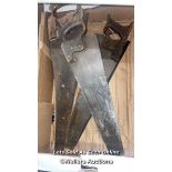 FOUR VINTAGE HAND SAWS INCLUDING TAVLON AND SALMANS